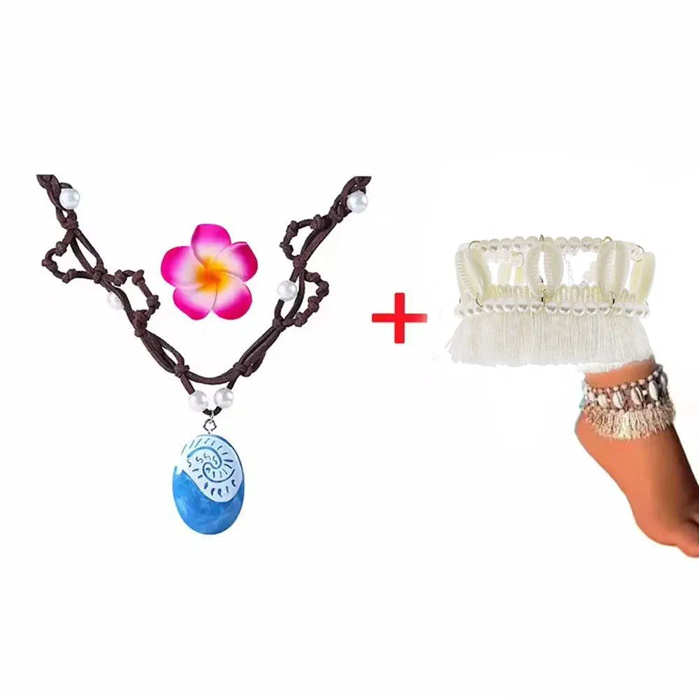 Color: Beige - Girls Moana Garland Flower Wreath Headdress Kid Adult Princess Costume Cosplay Vaiana Floral Headgear Wig