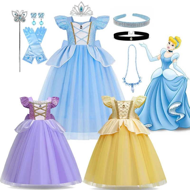 Kid Size: 14, Color: GRAY - Disney Deluxe Elegant Cinderella Princess Ball Gown Fancy Birthday Cinderella Party Dress Vestidos Costume Play Carnival Apparel