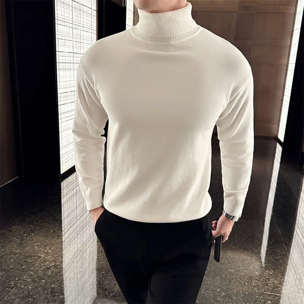 Color: black, Size: L - Korean Fashion Autumn Winter Sweaters Men Pullovers Fleece Turtleneck Knitted Sweatshirt Warm Bottoming Shirts