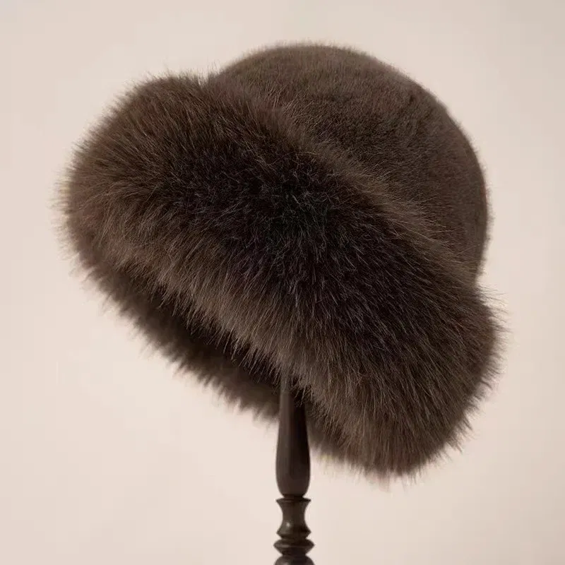 Color: Red, Hat Size: One Size - 2024 New Women's Fashion Fur Cap Fur Hat Fur Autumn Winter Hats Mongolian Hat Brimless Plush Fluffy Skiing Riding Warm Caps
