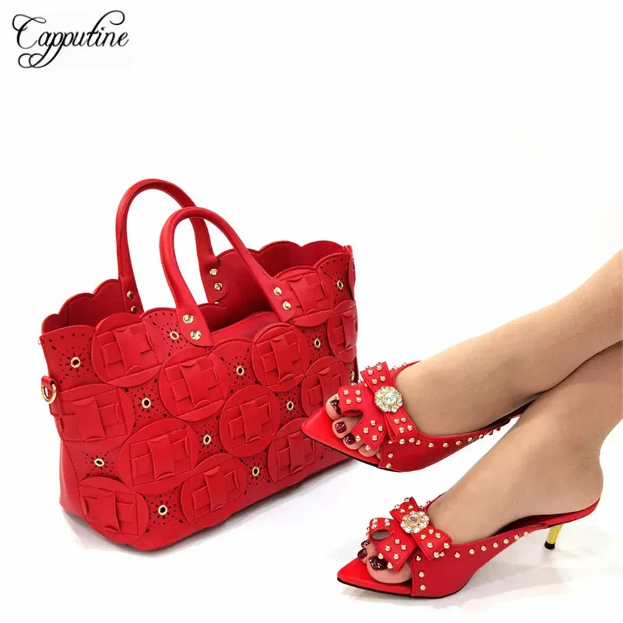 Yellow Women Shoes And Bag To Match Fashion Women Summer High Heels Slippers With Handbag Set Pumps Pantoufle Femme CR913