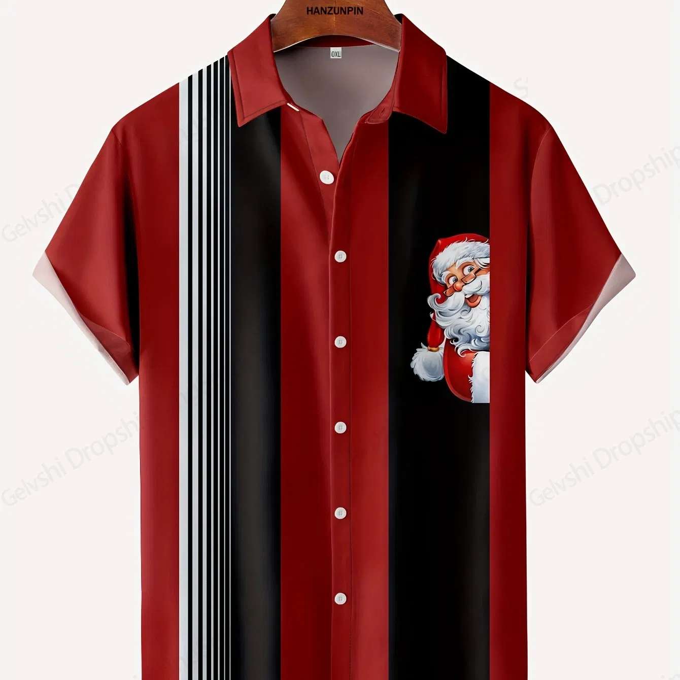 Color: black, Size: XXL - Men's Retro Christmas Hawaiian Shirt Men Women Fashion Cartoon Santa Claus Shirts Short Sleeve Blouse Festive Holiday Top Elk