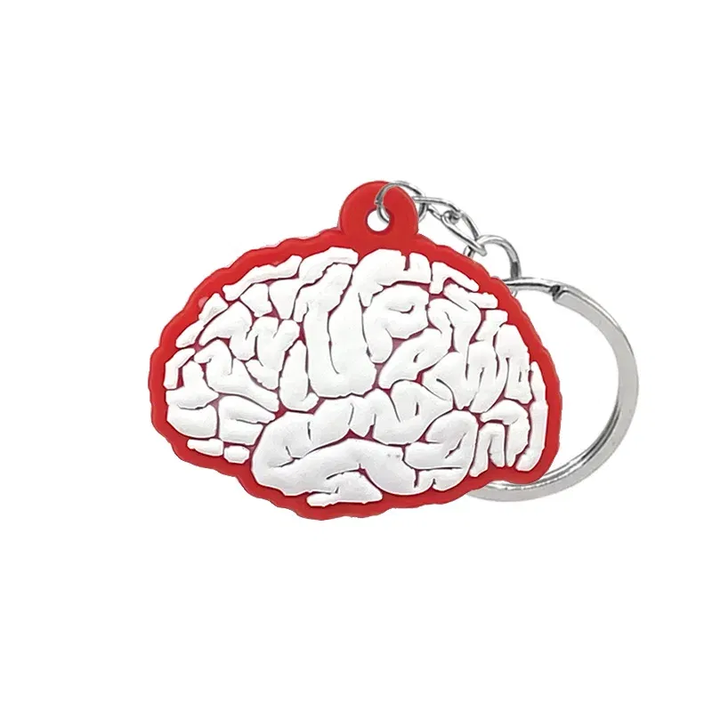 Color: Silver - 1PCS PVC Rubber Hot Keychain for nurses New Design Medicine Style Heart & Brain Car Key Pendant Cute Bag Ornament Gift