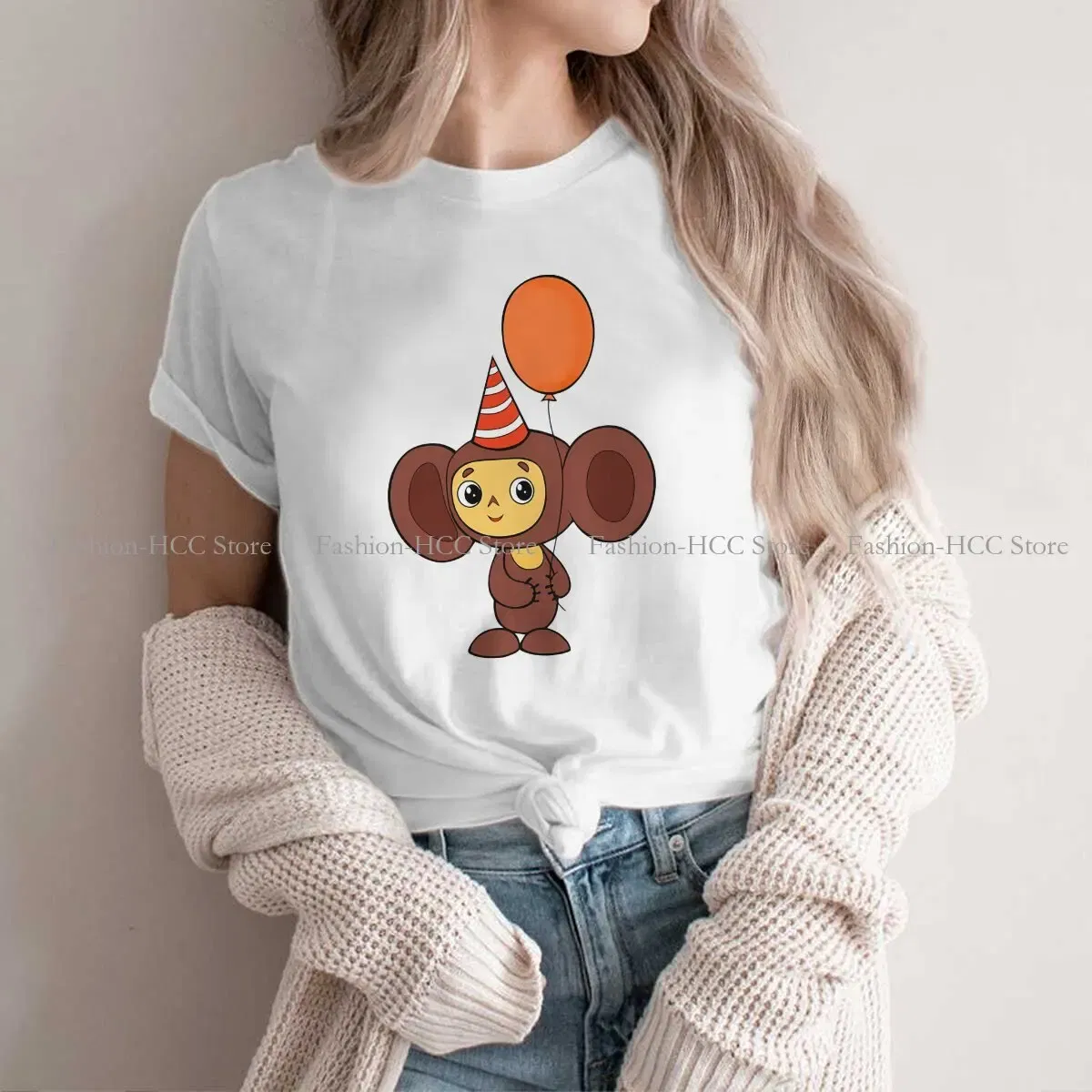 Color: WHITE, Size: L - Cheburashka Che Burashka Gena Russian Cartoon Polyester TShirts Birthday Distinctive Homme T Shirt Hipster Clothing