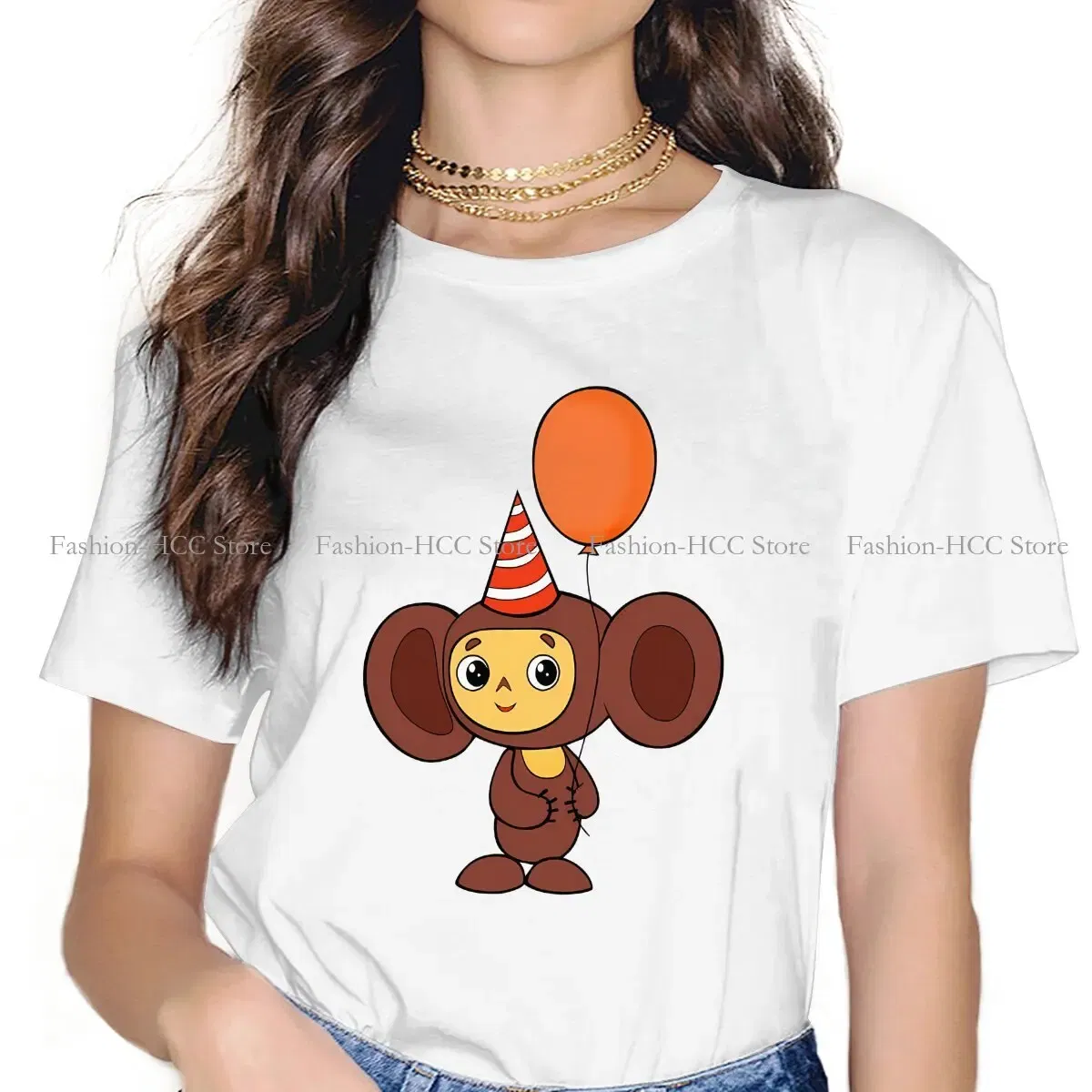 Color: WHITE, Size: L - Cheburashka Che Burashka Gena Russian Cartoon Polyester TShirts Birthday Distinctive Homme T Shirt Hipster Clothing