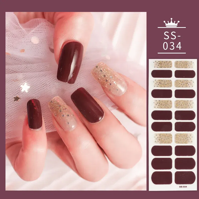 Color: Dark Khaki - 22 Tips Blue and White Shiny Speckles Nail Art Sticker Full Cover Nail Stickers Last Update Nail Wraps Lot Sticker for Nails
