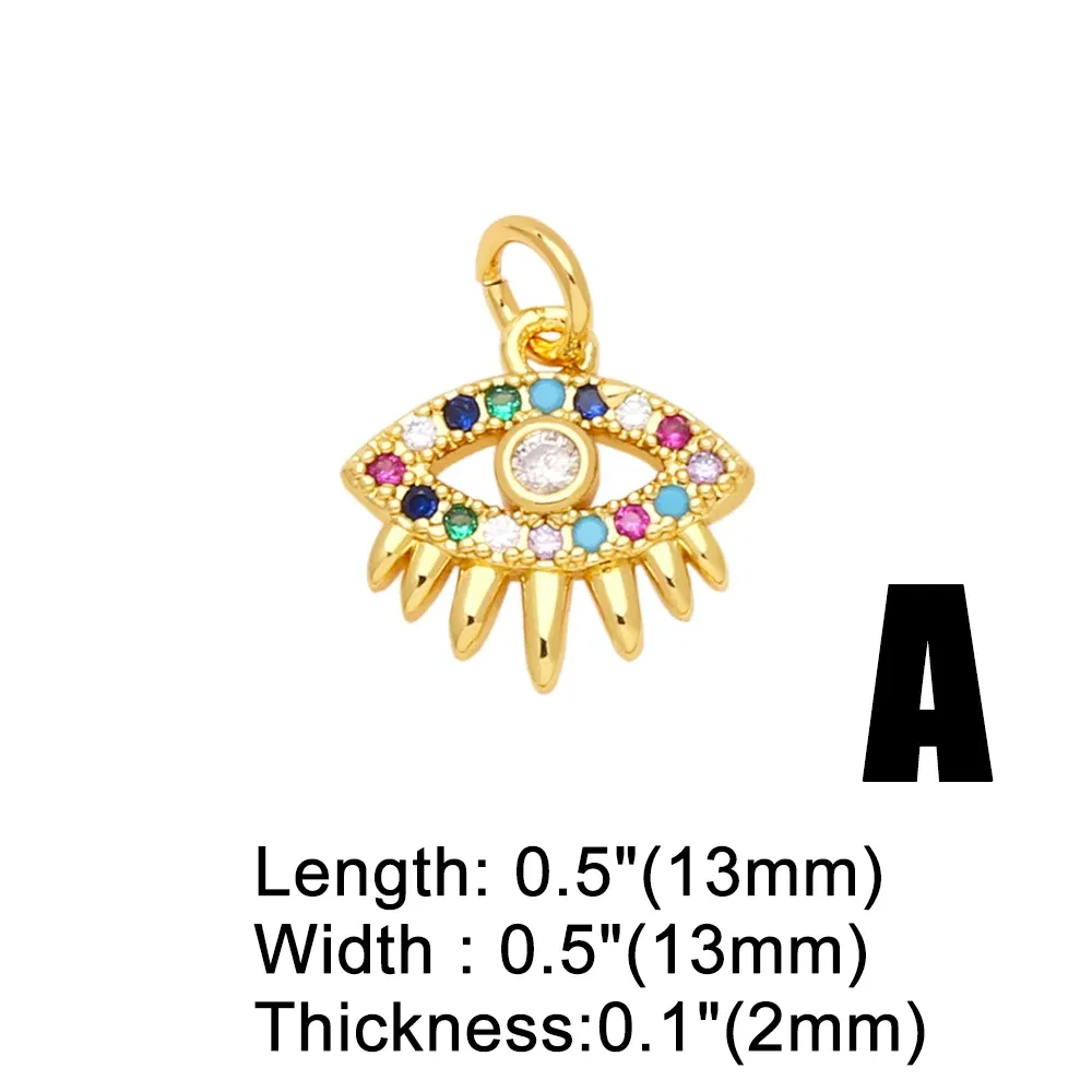 Metal color: BROWN - OCESRIO Multicolor Little Turkish Eye Bracelet Earring Charm Copper Gold Plated CZ Evil Eye Jewelry Making Supplies chma180