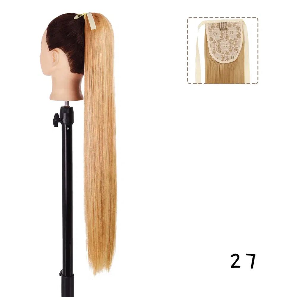 Color: #16, Stretched Length: 34inches - AZQUEEN Straight Synthetic Hairpiece With Ponytail 85cm Super Long Wrap Around Clip In Hair Extensions Pony Tail For Daily Wear