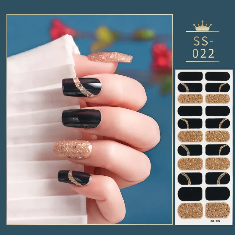 Color: Sliver - 22 Tips Blue and White Shiny Speckles Nail Art Sticker Full Cover Nail Stickers Last Update Nail Wraps Lot Sticker for Nails