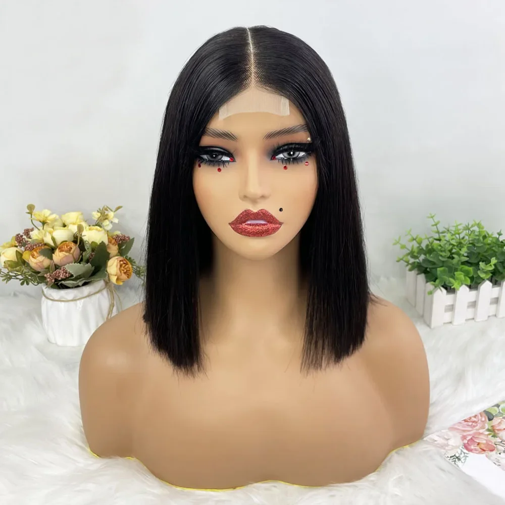 Hair Color: #1B, Stretched Length: 10inches, Density: 100% - Vietname Super Double Drawn Straight Short Bob Wigs 2x6 Lace Closure Wig for Women 100% Human Hair Orange Candy Lace Closure Wig