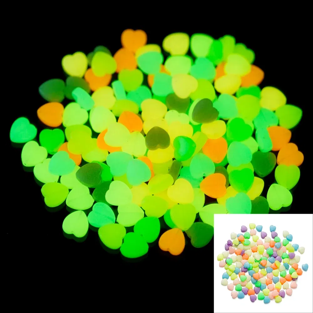 Color: WHITE, Item Diameter: 2mm - 50Pcs Luminous Star Beads Heart Shape Acrylic Beads Loose Spacer Beads for Jewelry Making DIY Bracelet Necklace Accessories