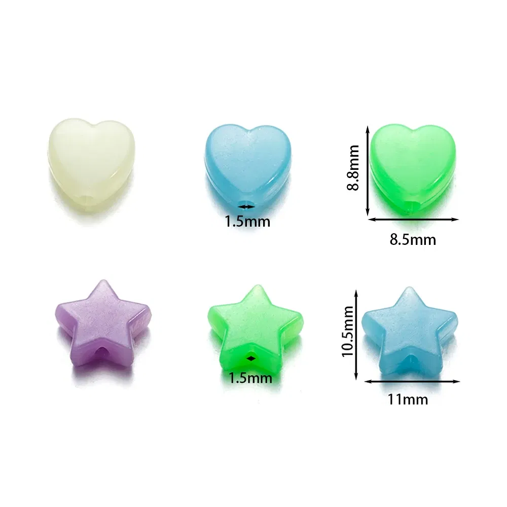 Color: WHITE, Item Diameter: 2mm - 50Pcs Luminous Star Beads Heart Shape Acrylic Beads Loose Spacer Beads for Jewelry Making DIY Bracelet Necklace Accessories