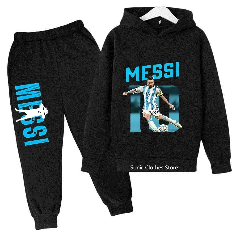 Color: WHITE, Kid Size: 4 - messi avatar printed children's clothing children's autumn and winter hoodies pants 2-piece casual boys and girls suits