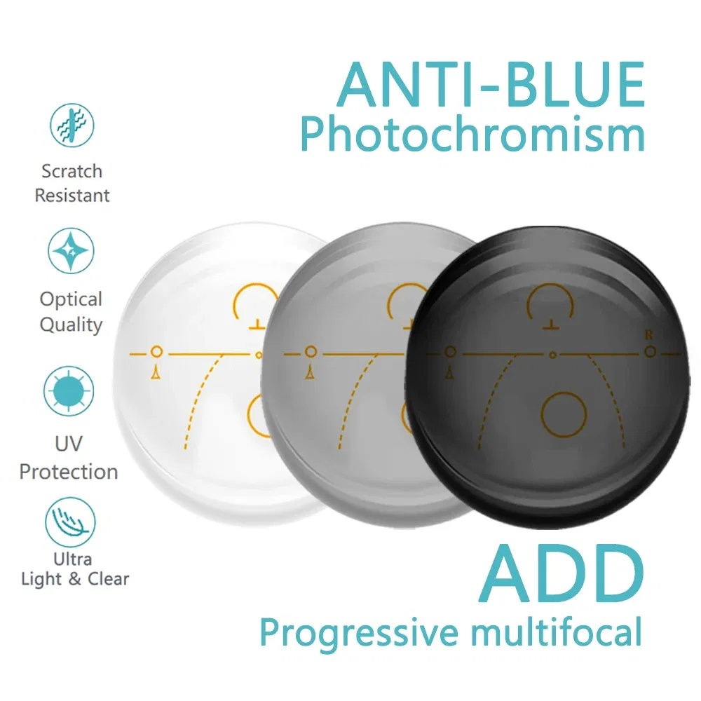 Lenses Color: GRAY, Lens Index: 1.56 - A Pair Progressive Multi-focus & Photochromic & Anti-Blue Ray Optical Lens Myopia Presbyopia 1.56 1.61 1.67 Index