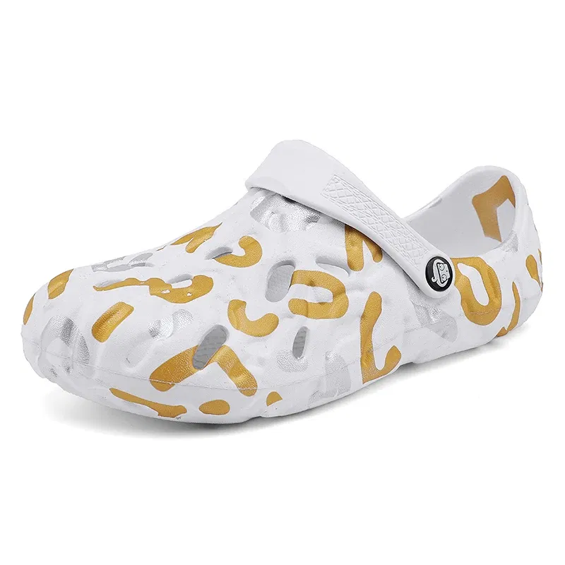 Color: Brown, Shoe Size: 46 - Men Summer Slippers Thick Sole Mens Clogs Sandals Hollow Breathable Flip Flops Sandals Shoes Fashion Beach Slippers