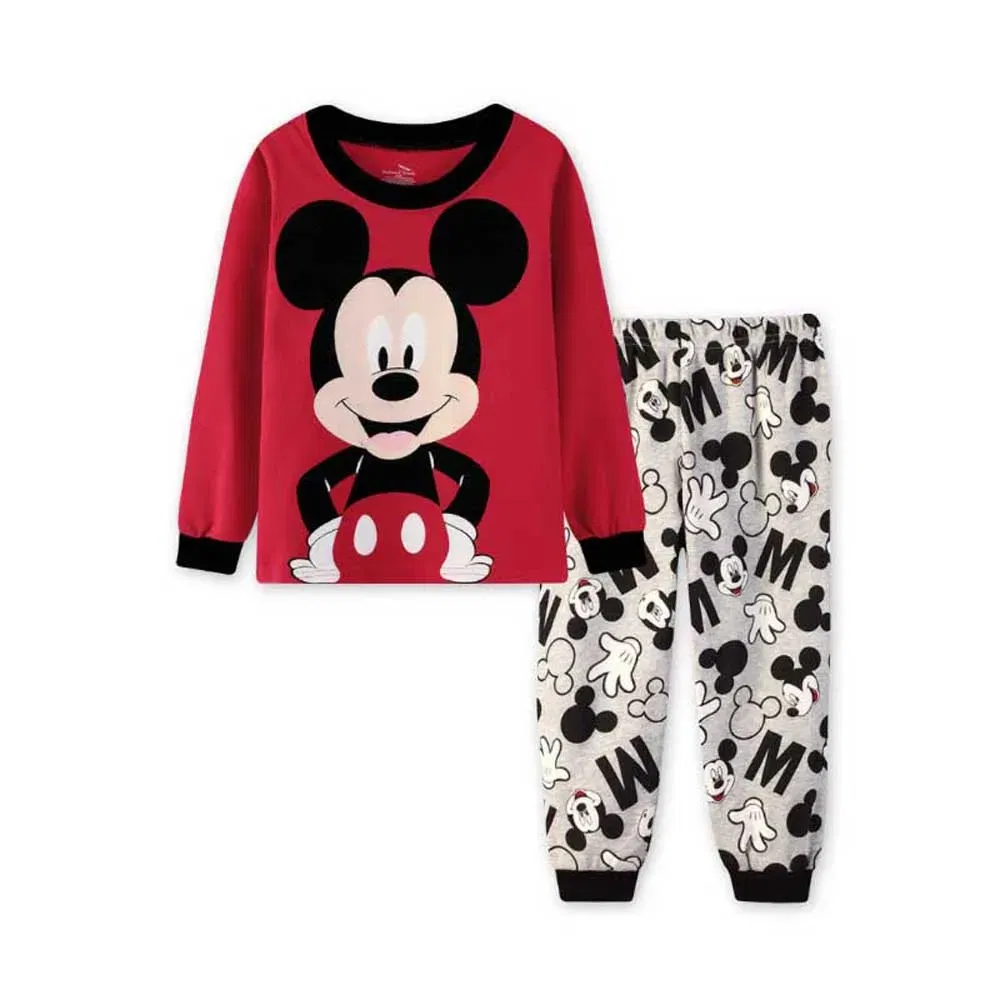 Color: army green, Kid Size: 7 - MINISO Disney Boys Girls Pajamas Sets Kids Toddler 2 to 3 4 5 6 7 Years Cotton Long Sleeve Spring Fall Children Homewear Pijamas