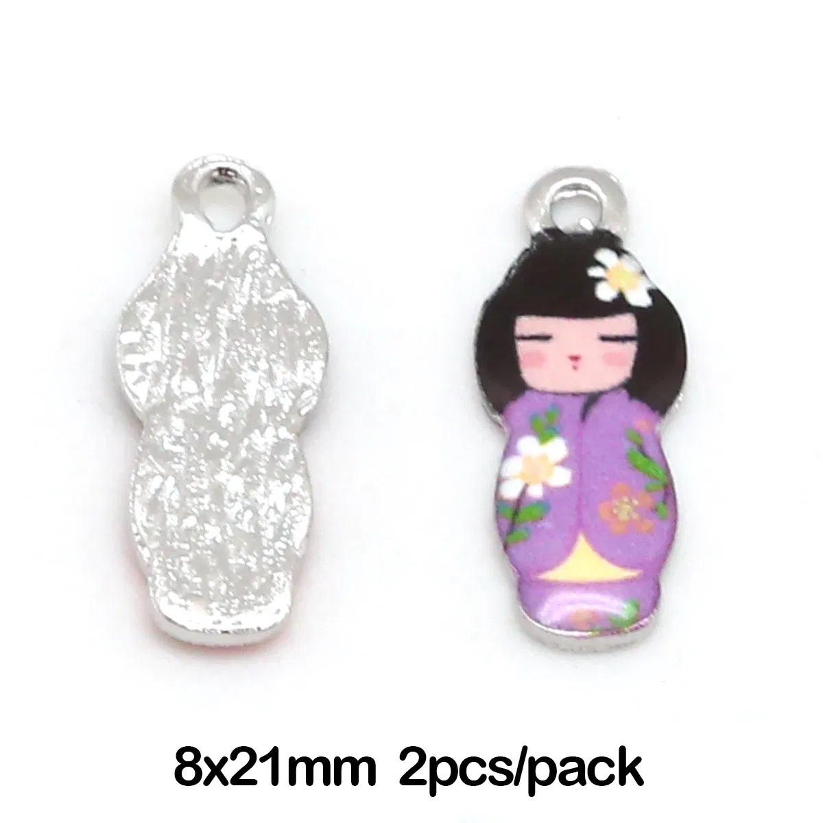 Metal color: Light Yellow Gold Color - New Arrival Necklace Pendant Japanese Doll Enamel Charms 2-4pcs 8x21mm Electroplating Plated Rhodium Used For Jewelry Accessory