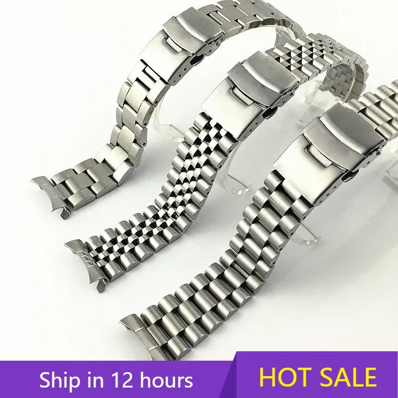 Band Color: BLACK WHITE, Band Width: 20mm - For Seiko Solid Stainless Steel Band 20mm 22mm Men's Sports Strap Srpd Skx007/Skx009 SRPD63K1 Jubilee Curved End Bracelet