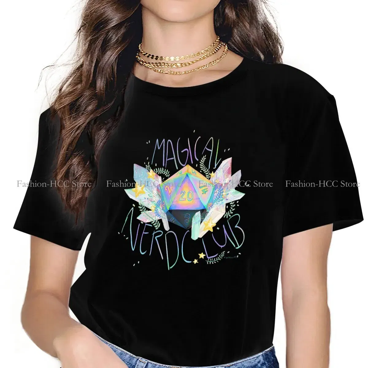 Color: black, Size: L - Magical Nerd Club Style Polyester TShirt DND Game Comfortable Creative Gift Idea T Shirt Stuff