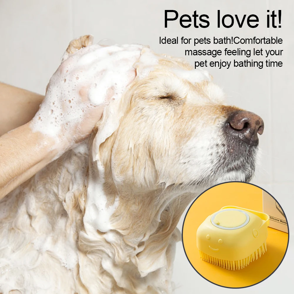 Color: GRAY - Pet Dog Shampoo Brush Cat Massage Comb Grooming Scrubber Brush for Bathing Soft Silicone Rubber Brushes Pet Shampoo Massager
