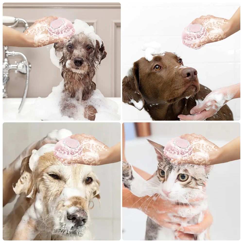 Color: GRAY - Pet Dog Shampoo Brush Cat Massage Comb Grooming Scrubber Brush for Bathing Soft Silicone Rubber Brushes Pet Shampoo Massager