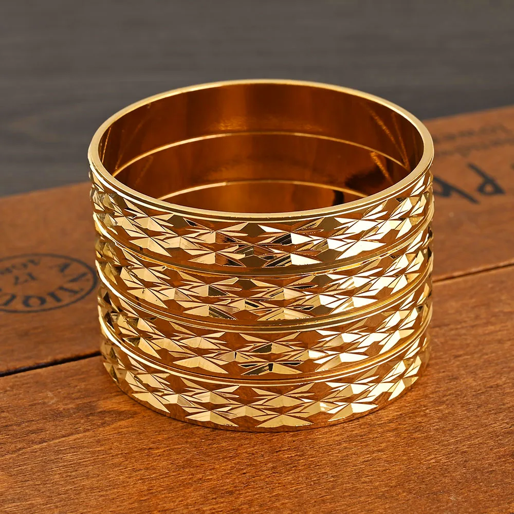 Metal Color: SILVER PLATED - 4Pcs 18k 8mm Width 45MM 55MM 65MM 70MM Dubai Baby Cute Bangles For Girl Jewelry Gold Color Bangles Girls Birthday Jewelry Gifts