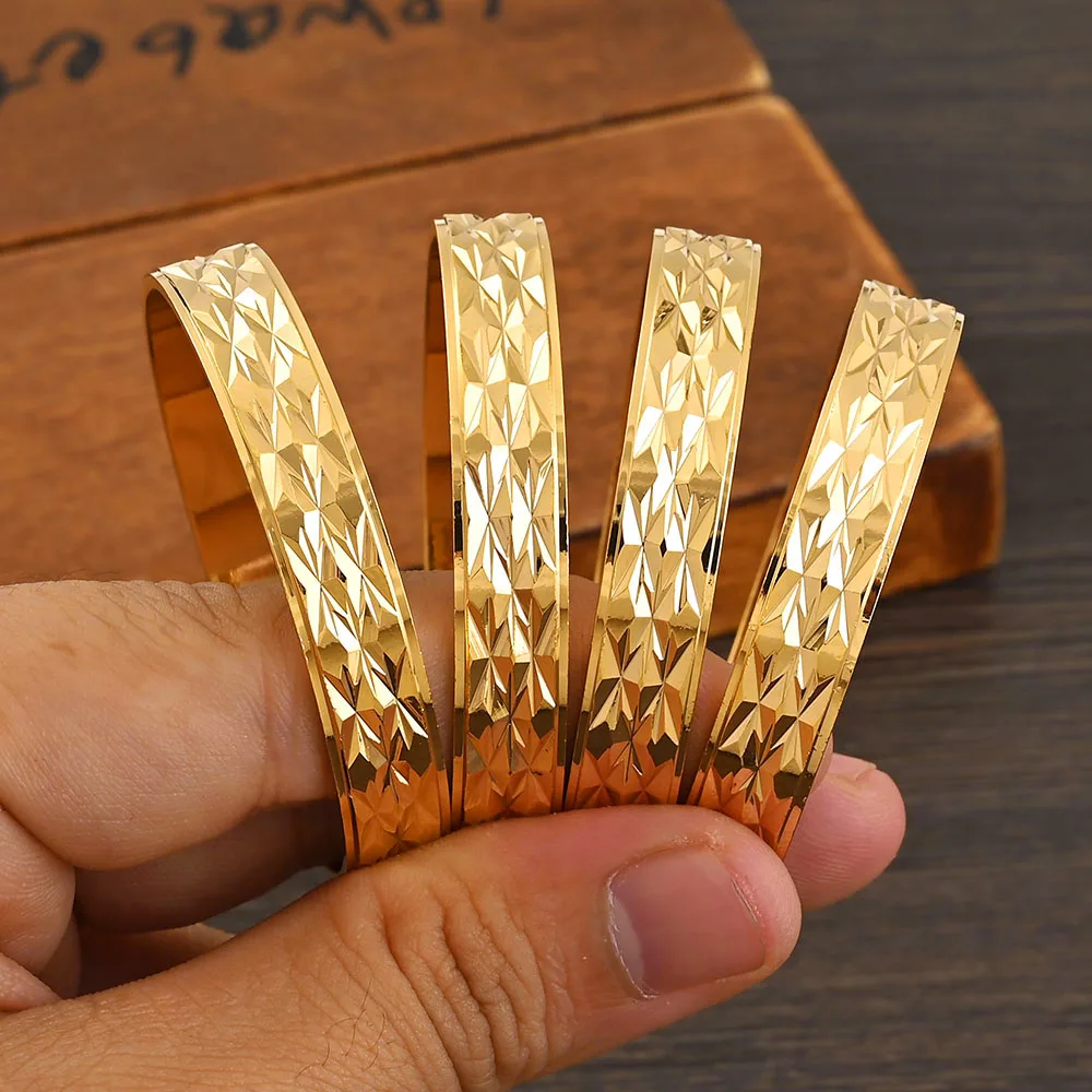 Metal Color: SILVER PLATED - 4Pcs 18k 8mm Width 45MM 55MM 65MM 70MM Dubai Baby Cute Bangles For Girl Jewelry Gold Color Bangles Girls Birthday Jewelry Gifts