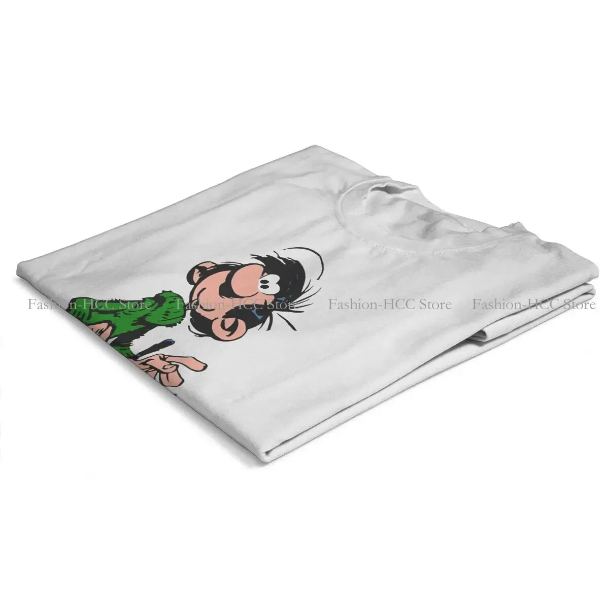 Color: WHITE, Size: XL - Gaston Lagaffe Comic Polyester TShirts Cartoon Color Big Ben Walking With Cat Classic Personalize Homme T Shirt Funny Tops