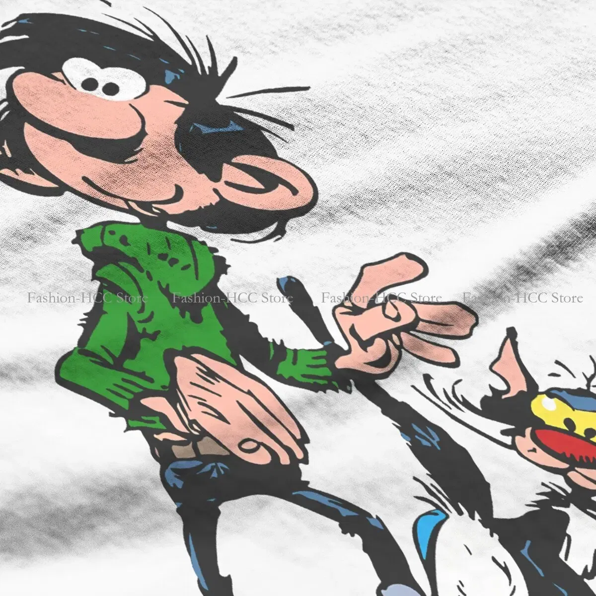 Color: WHITE, Size: XL - Gaston Lagaffe Comic Polyester TShirts Cartoon Color Big Ben Walking With Cat Classic Personalize Homme T Shirt Funny Tops