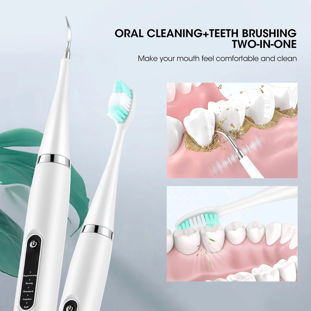 Color: WHITE - Electric Teeth Cleaner Dental Scaler Waterproof Oral Care Plaque Spatula Removes Tartar Dental Scraper Dental Instrument