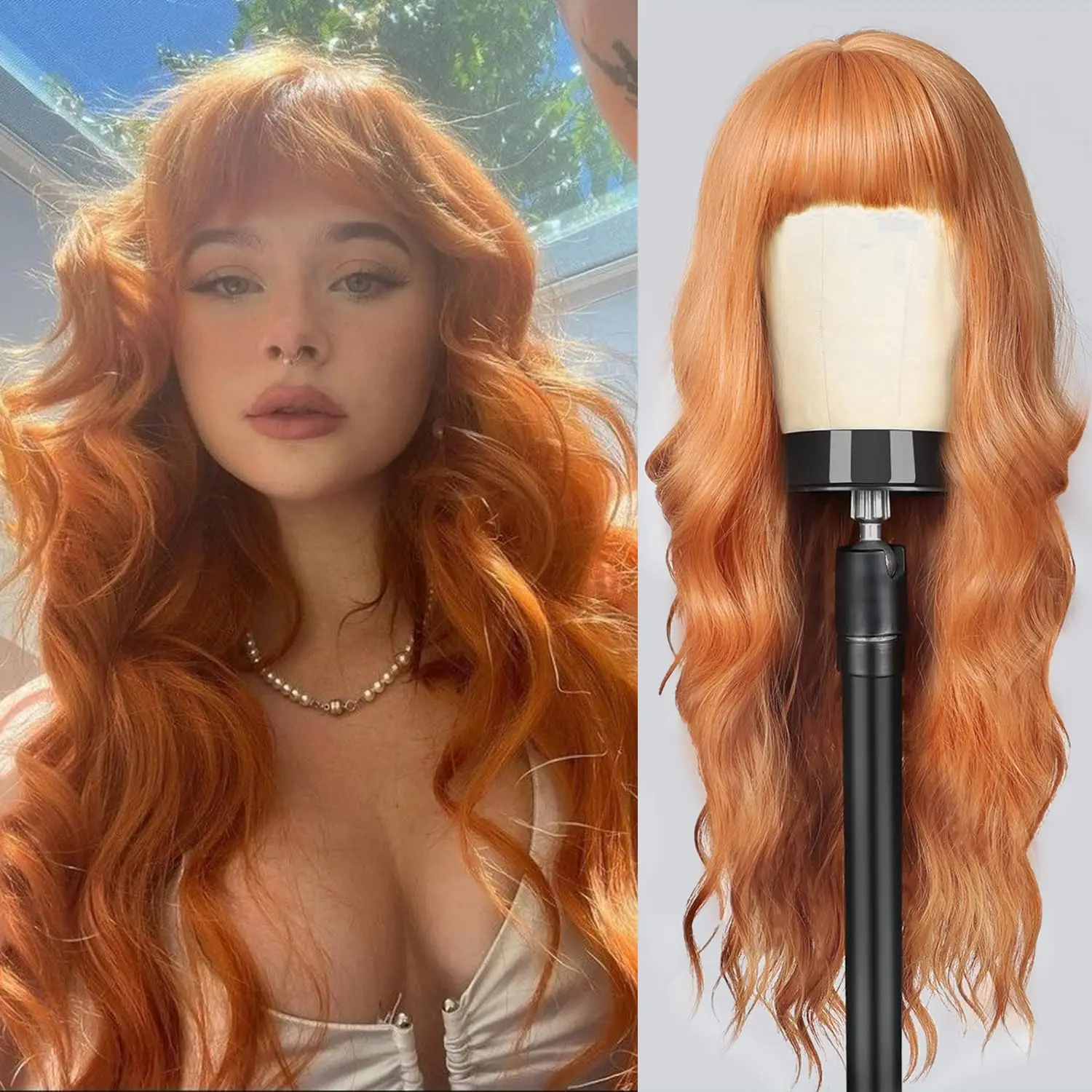 Color: #31 - Orange synthetic wig with big waves for party, Halloween cosplay, daily use wig, high-temperature hair accessory