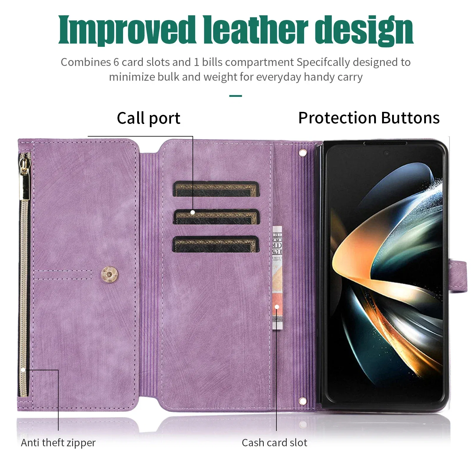 Color: Blue, Material: aluminum - Crossbody Wallet Phone Case for Samsung Galaxy Z Fold 6 5 4 3 Fold5 Fold4 Fold6 5G Card Holder Stand Lanyard Flip Leather Cover