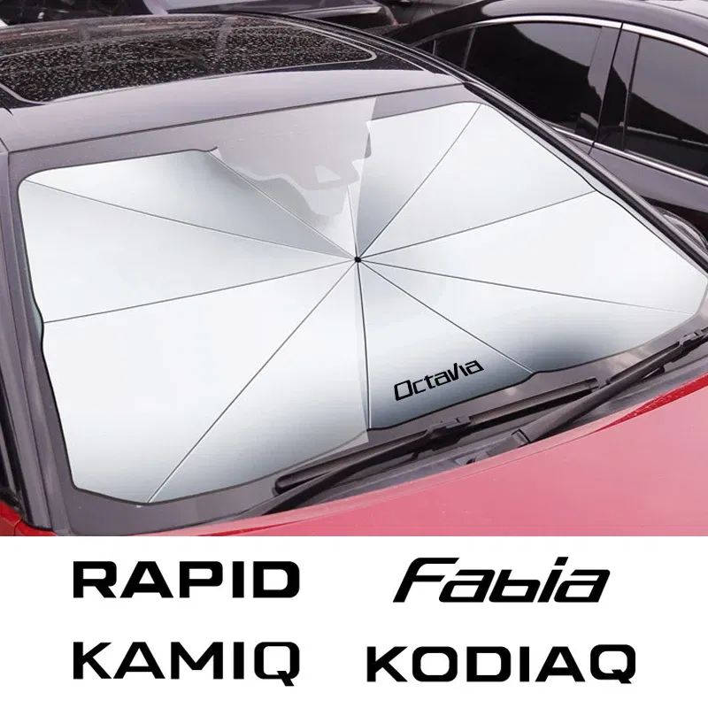 Color: Gold - Car Windshield Sunshade Umbrella Car Front Shading For Skoda Octavia Fabia Rapid Superb Kodiaq Scala Karoq Citigo Kamiq Enyaq