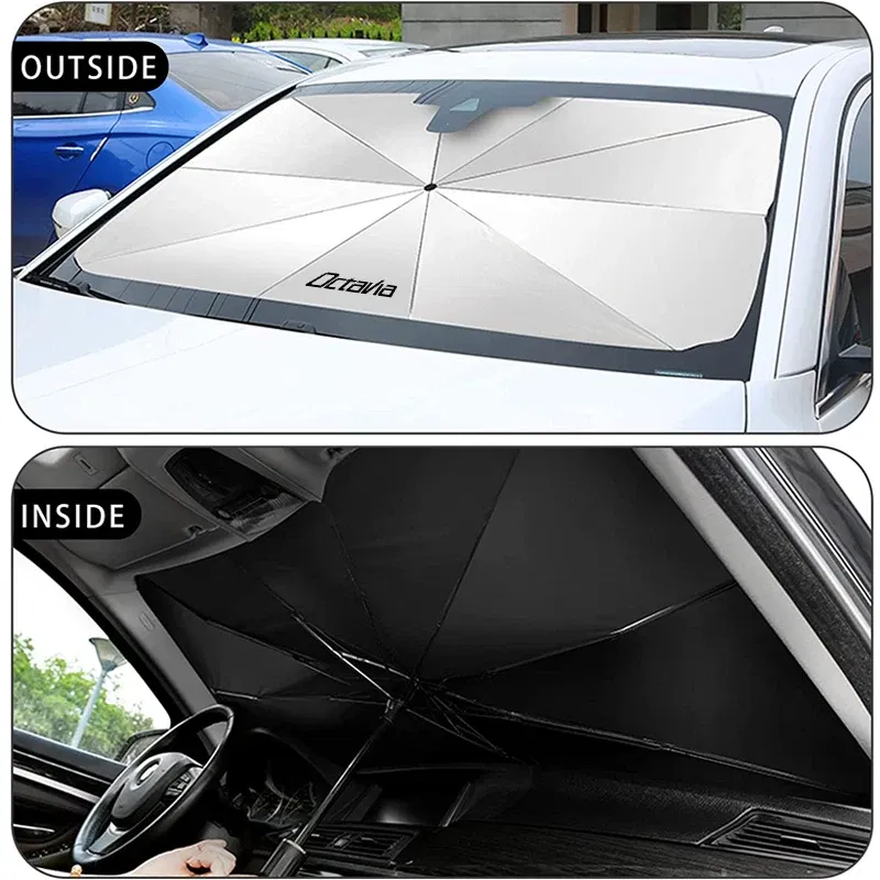 Color: Gold - Car Windshield Sunshade Umbrella Car Front Shading For Skoda Octavia Fabia Rapid Superb Kodiaq Scala Karoq Citigo Kamiq Enyaq
