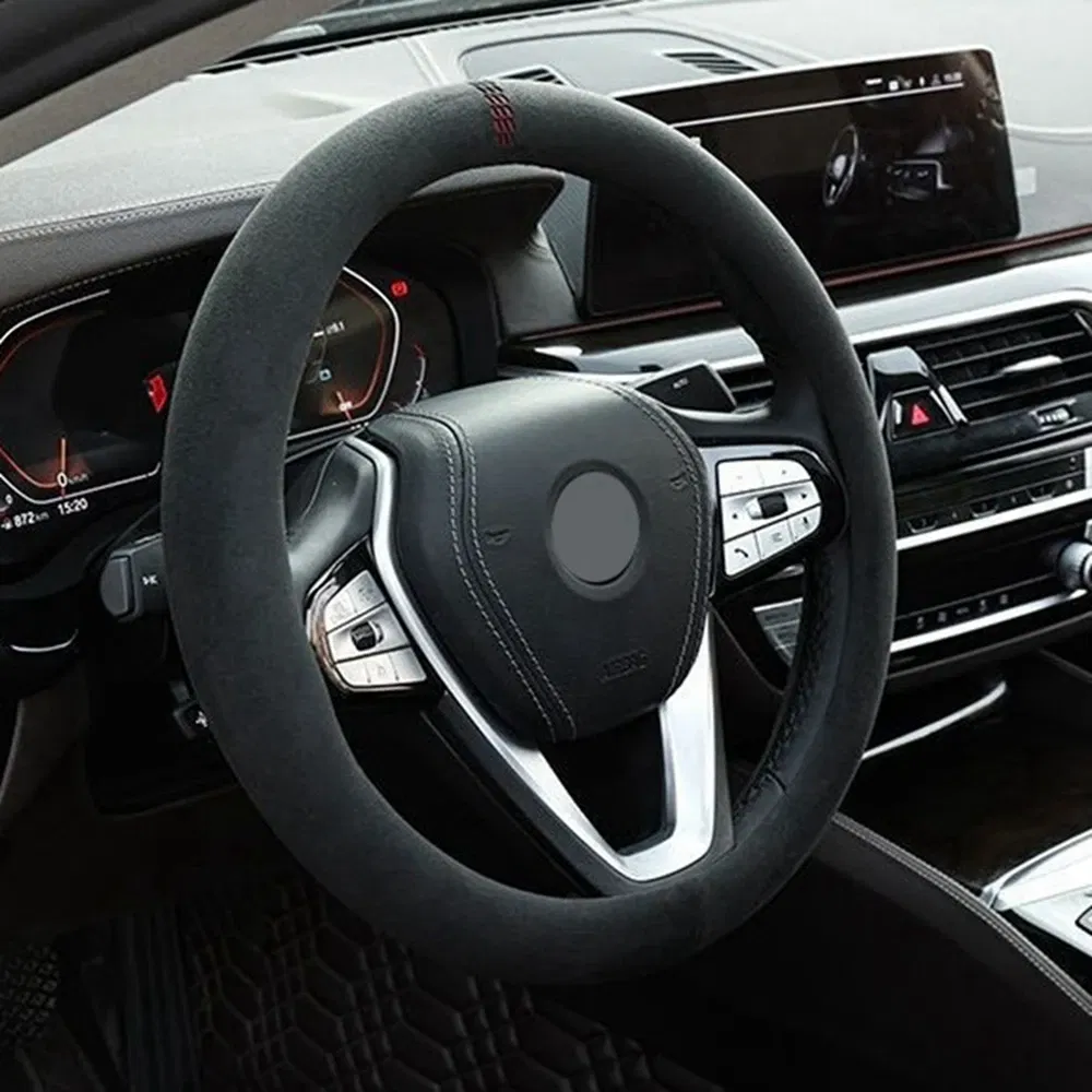 Color Name: Orange - 38cm Suede Leather Car Steering Wheel Cover Wear-Resistant For BMW E90 F01 F06 F10 F15 F16 F20 F21 F25 F26 F30 F32 F82 M3 G20 X5