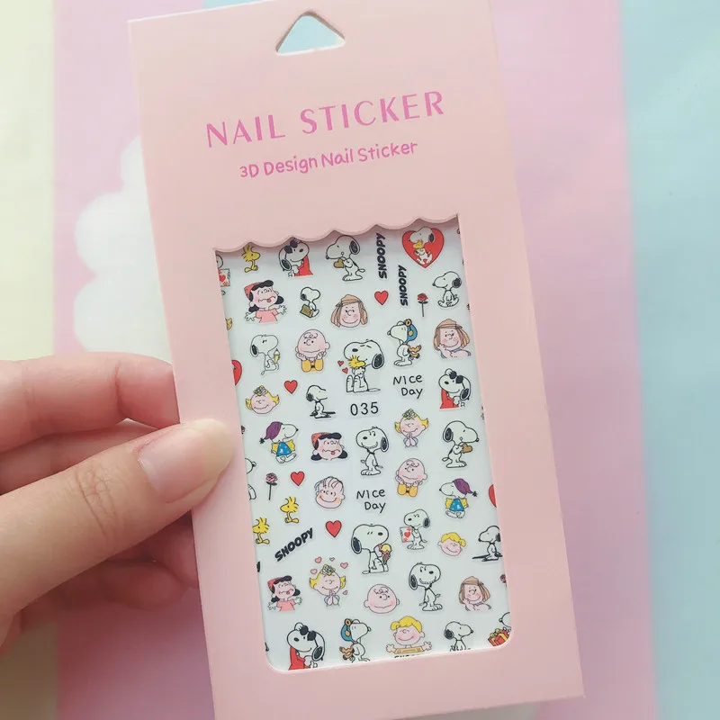 Color: Dark Gold - 1PCS Hello Kitty 3D Nail Stickers Press on Nails Mickey Mouse Donald Duck Stitch Cartoon Stickers Nail Art Decoration