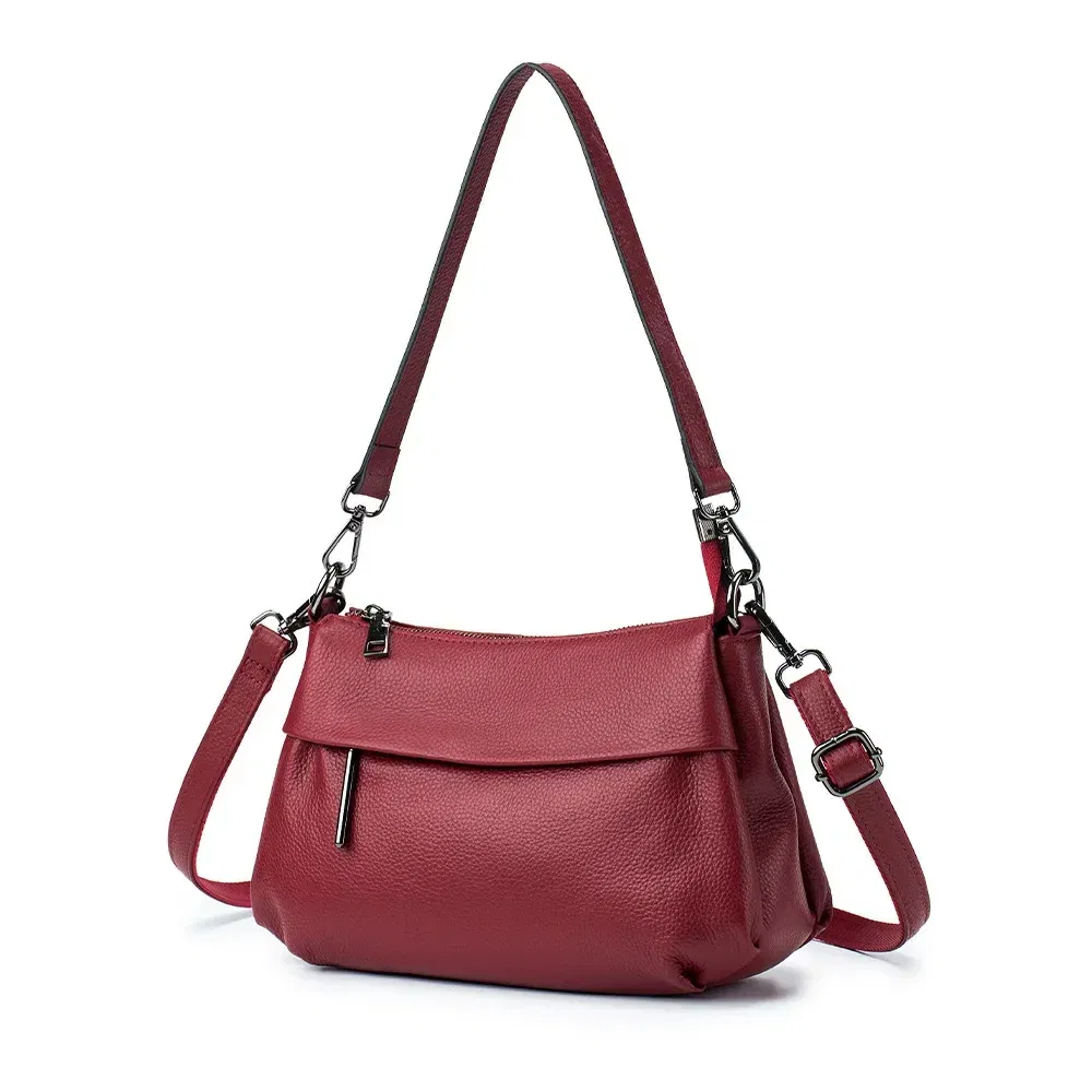 Color: Burgundy - High Quality Real Leather Handbag Ladies' Genuine Leather Shoulder Bags Women's Casual Messenger Bags Versatile Crossbody Bag