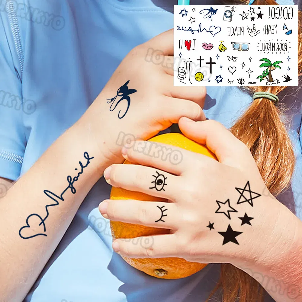 Color: monochrome - Summer Style Temporary Tattoos For Kids Adult Boy Girl Fake Ice cream Tattoo Sticker Small Rock Flower Heart Tatoos Hands Finger