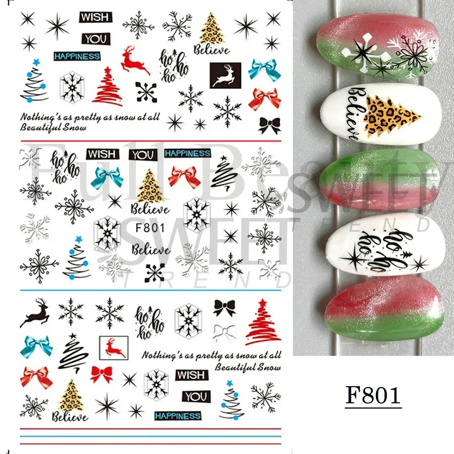 Color: Khaki - 5D Embossed Elk Nail Art Sticker Cute Christmas Winter Santa Claus Snowflake Gingerbread Man Engraved Slider Manicure Decoration