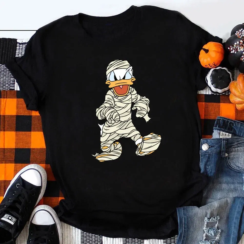 Color: Yellow, Kid Size: 3T - Funny Mickey Minnie Mummy Print Disney Children Cotton T Shirts Trick Treat Fashion Halloween Cute Kid Clothes Girls Streetwear