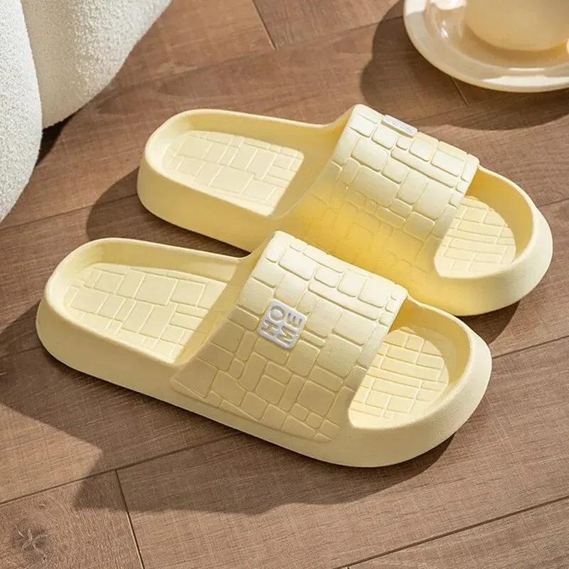 Shoe Size: 38, Color: Yellow - Summer Slippers Women Men Couple Home Slides Sandals EVA Thick Sole Light Weight Flip Flops Home Indoor Bothe Shower Shoes