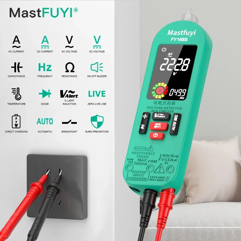 Color: Pink - Smart Digital Multimeter Rechargeable Electronic Tester AC DC Contactless NCV Automatic Test Easy operate lightweight high quali