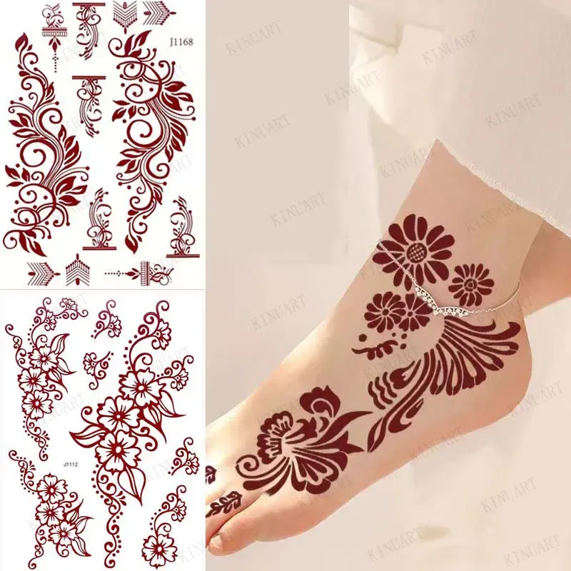 Color: Brown, Ships From: CHINA - Waterproof Temporary Tattoos for Women Henna Tattoo Stickers Mehndi Design Fake Tattoo for Hand Leg Sleeve Body Art Hena Tatoo