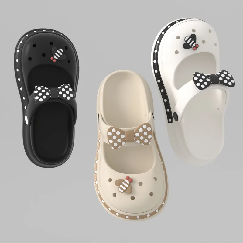 Color: Beige, Shoe Size: 3 - Casual Platform Slippers Women Home Flat Summer Cute Bow Designer Shoes Girls Fashion Popular Footwear House Lovely Thick Bottom