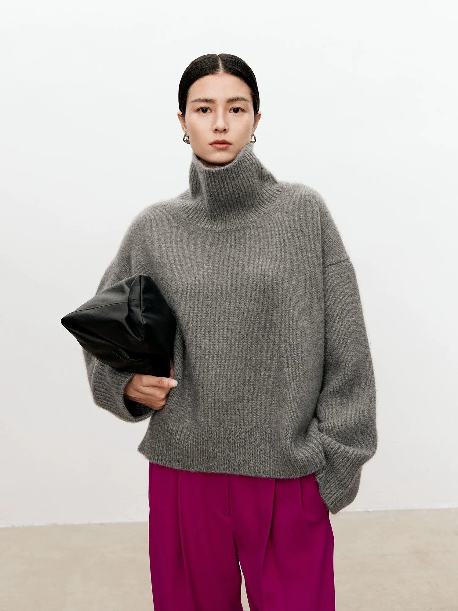 Color: SKY BLUE, Size: XL, Ships From: CHINA - Turtleneck pure cashmere sweater female loose and thick languid lazy wind pullover sweater knitting base WOOL sweater