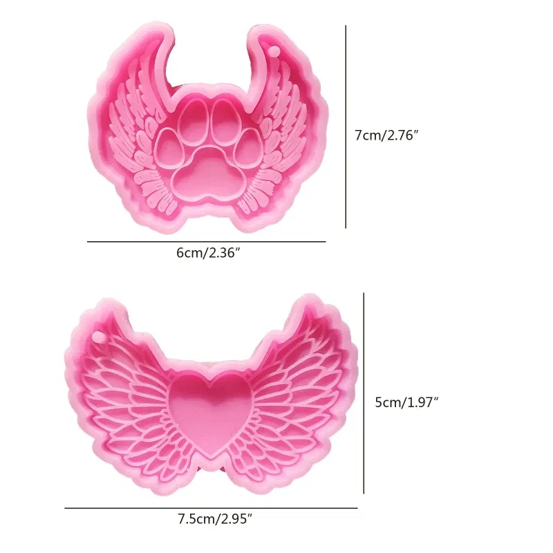 Color: black - Shiny Glossy Love Angel Wing Mold Silicone Epoxy Resin Mold DIY Keychain Pendant Jewelry for Valentine Gift Craft