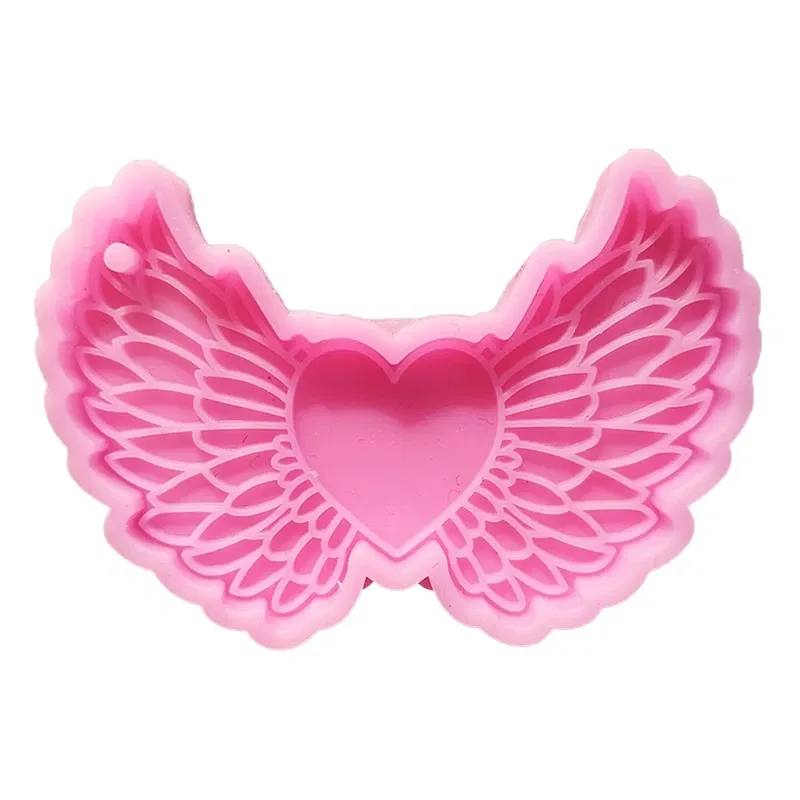 Color: black - Shiny Glossy Love Angel Wing Mold Silicone Epoxy Resin Mold DIY Keychain Pendant Jewelry for Valentine Gift Craft