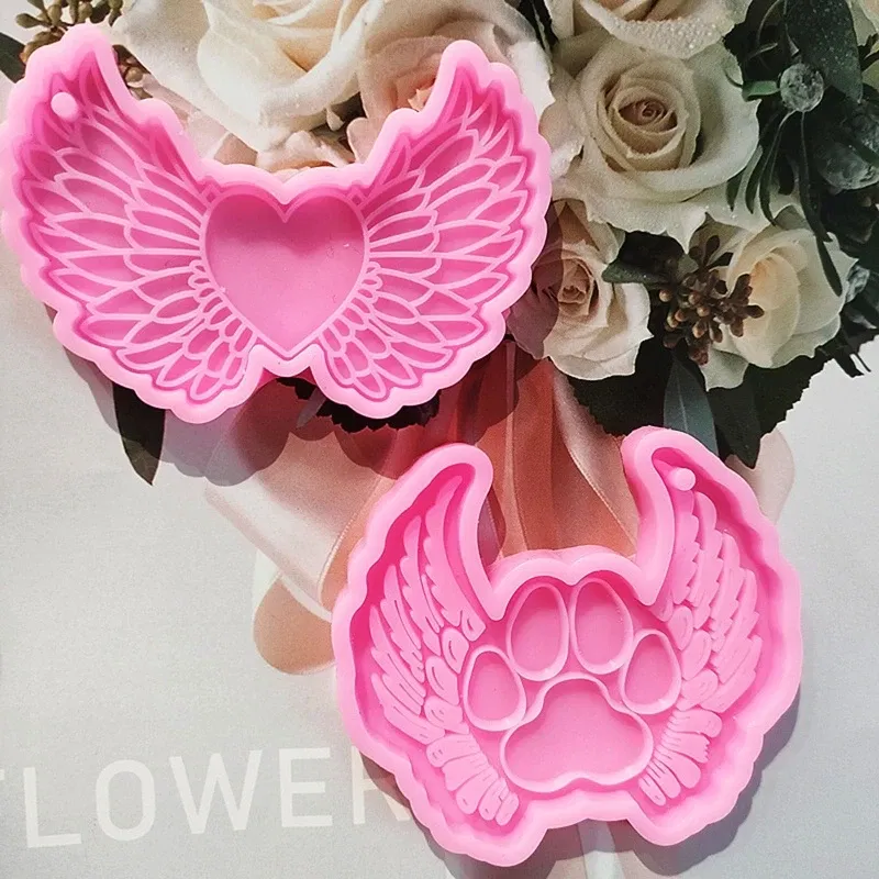 Color: black - Shiny Glossy Love Angel Wing Mold Silicone Epoxy Resin Mold DIY Keychain Pendant Jewelry for Valentine Gift Craft