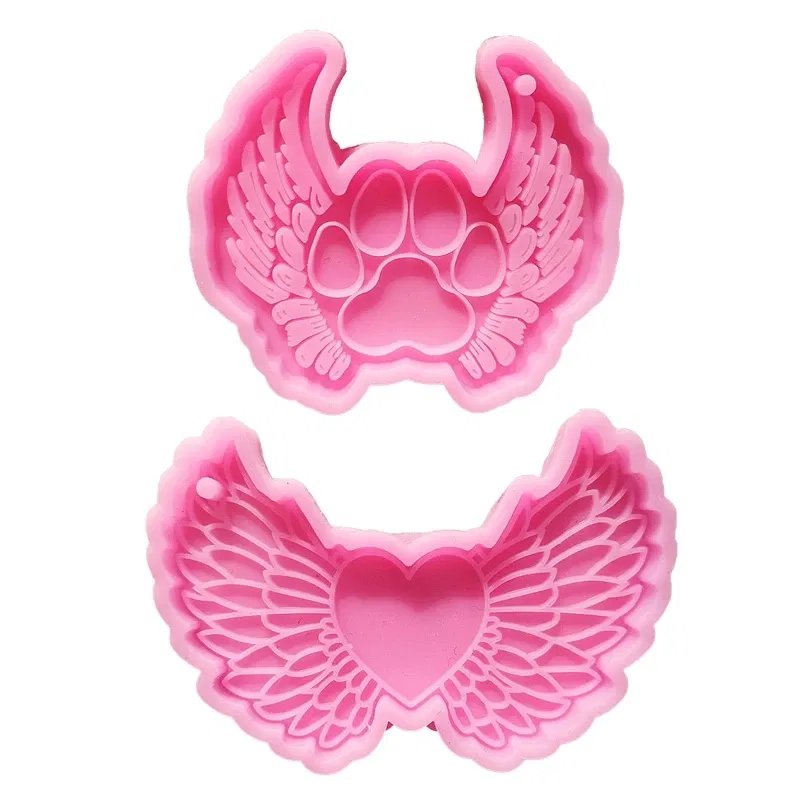 Color: black - Shiny Glossy Love Angel Wing Mold Silicone Epoxy Resin Mold DIY Keychain Pendant Jewelry for Valentine Gift Craft