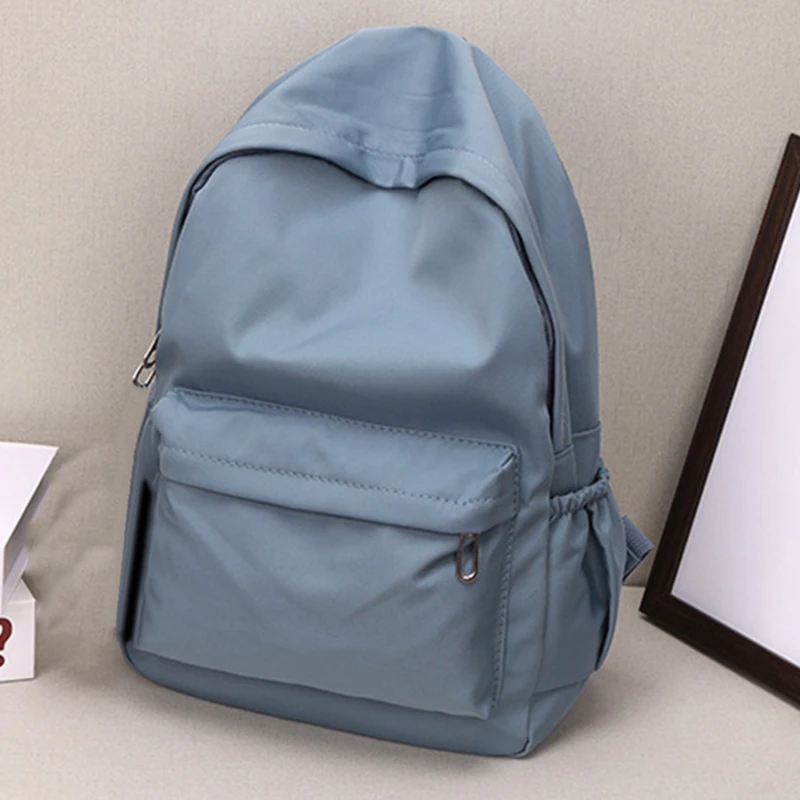 Color: SKY BLUE - Women Schoolbag Waterproof Large Capacity School Backpack Smooth Zipper Solid Color Teens Girl Casual Daypack Bag Student Supply